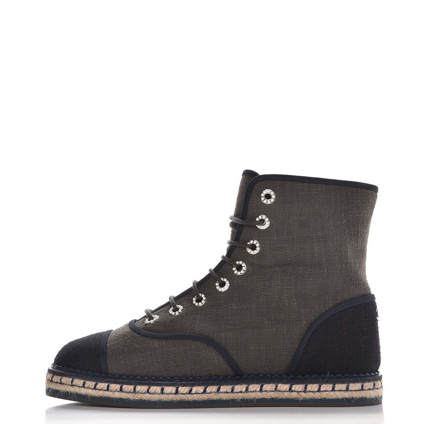 Cotton Lace Up High Top Espadrilles 39 Dark Green Black