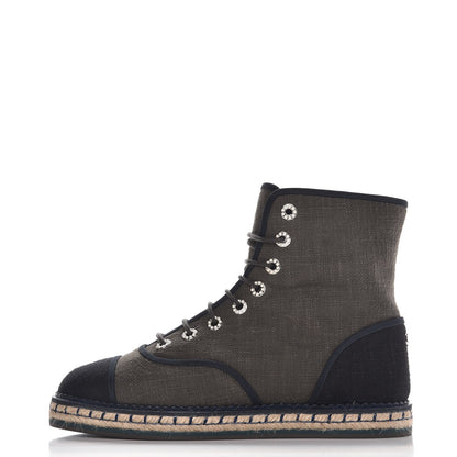 Chanel Cotton Lace Up High Top Espadrilles 39 Dark Green Black 1 of 9