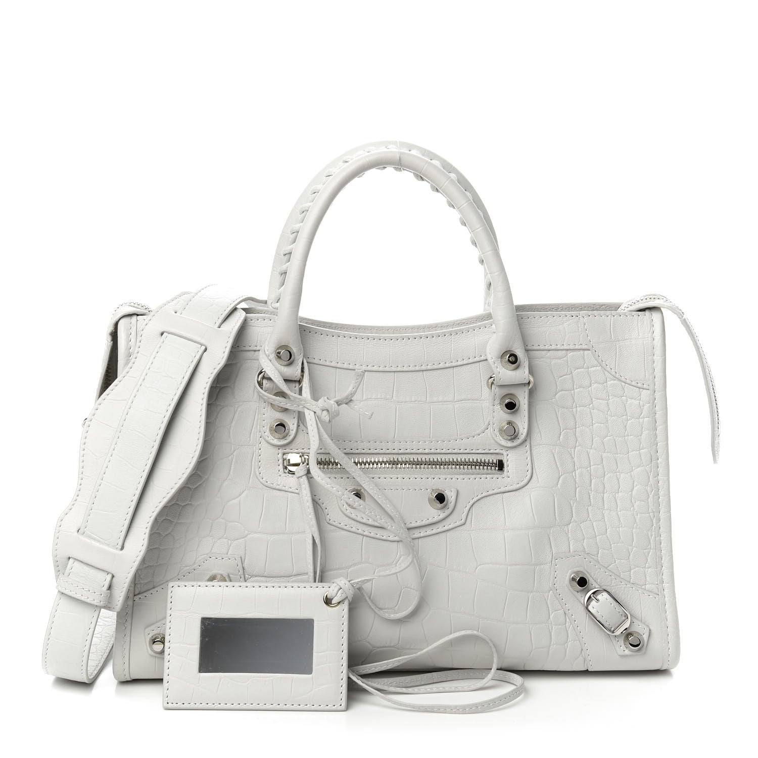 Balenciaga Matte Supple Lambskin Crocodile Embossed Classic Silver Hardware S City White 1 of 10
