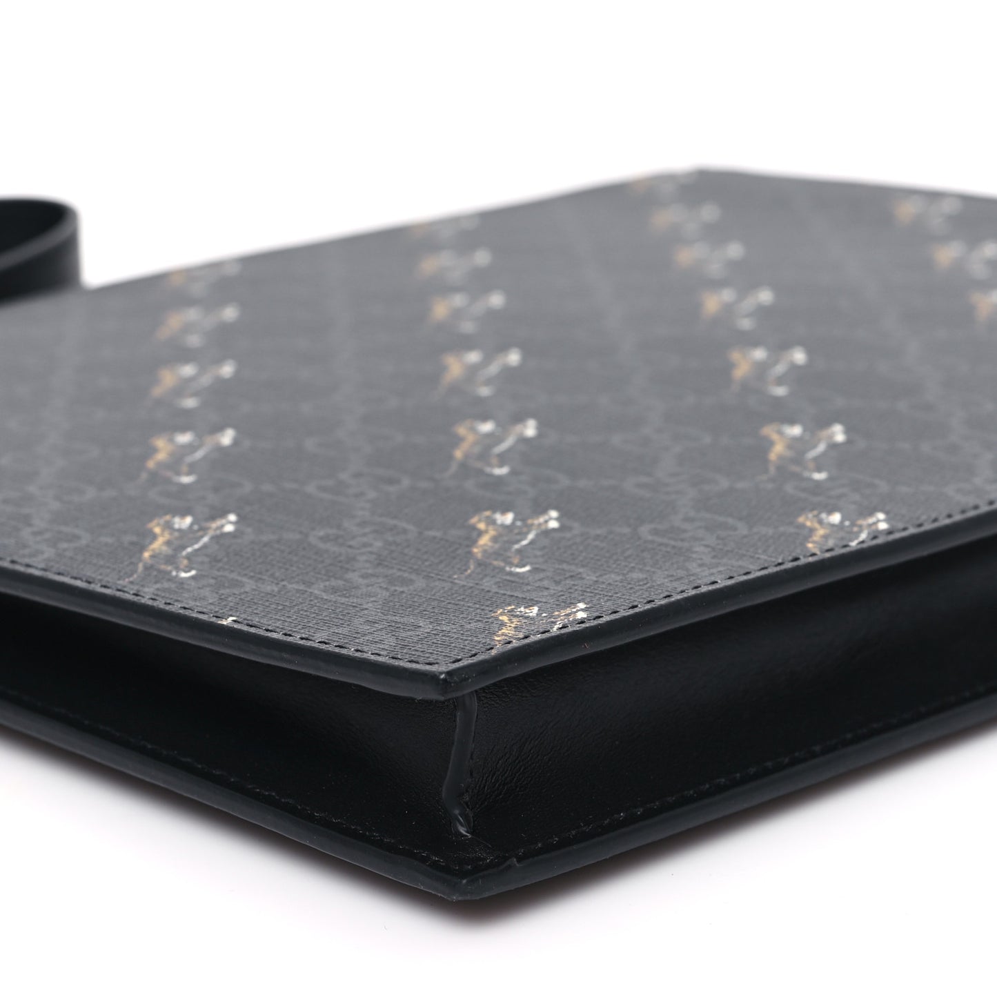 GG Supreme Monogram Tigers Zip Wristlet Pouch Black