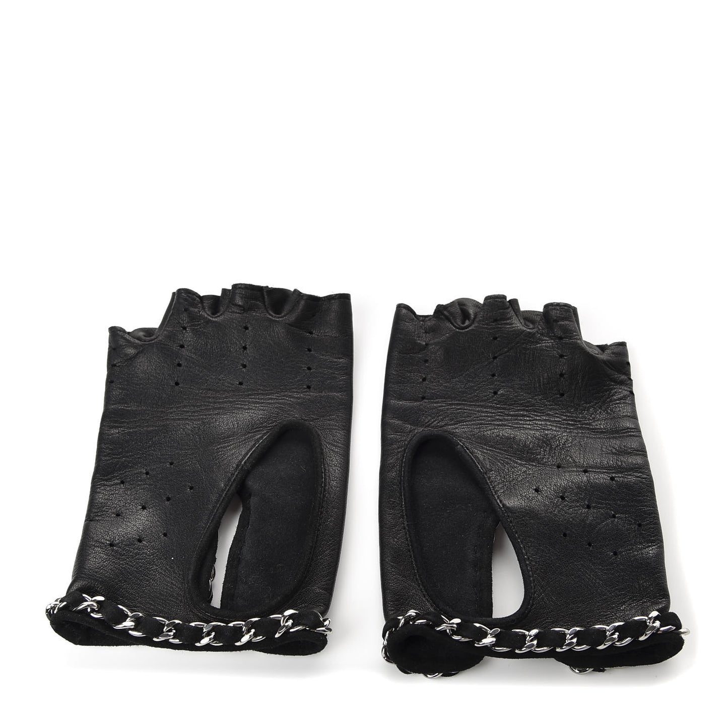 Lambskin Fingerless Chain CC Gloves 7.5 Black