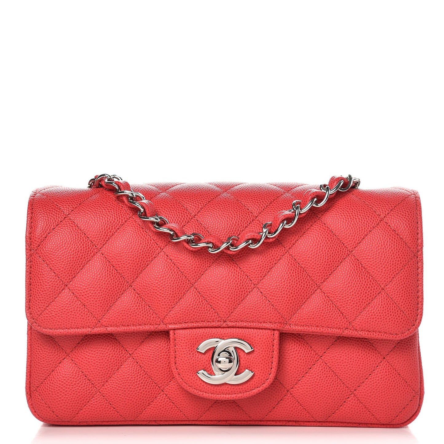 Caviar Quilted Mini Rectangular Flap Light Red