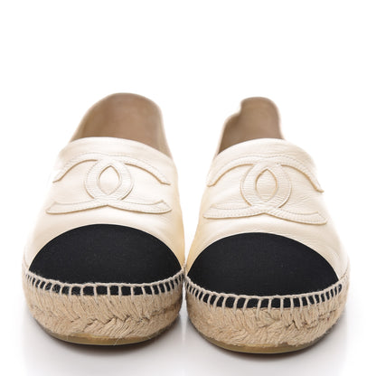 Chanel Metallic Calfskin Grosgrain CC Espadrilles 41 Ivory Black 2 of 11