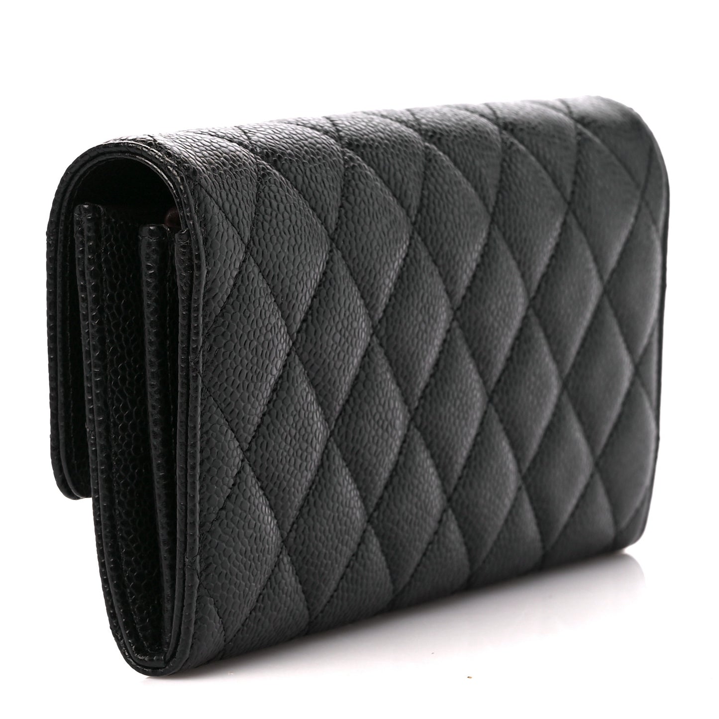 Caviar Quilted Large Gusset Flap Wallet Black