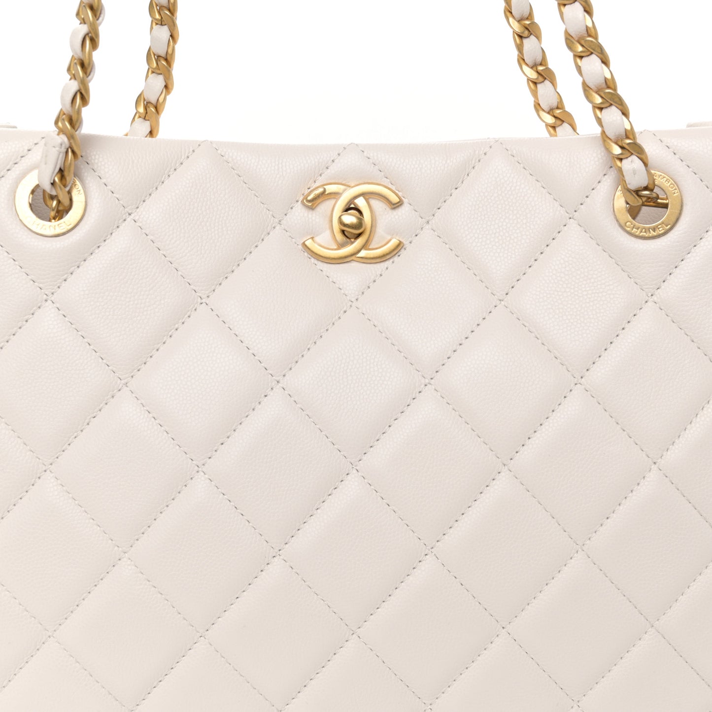 Caviar Quilted Sweet Classic Shopping Tote White
