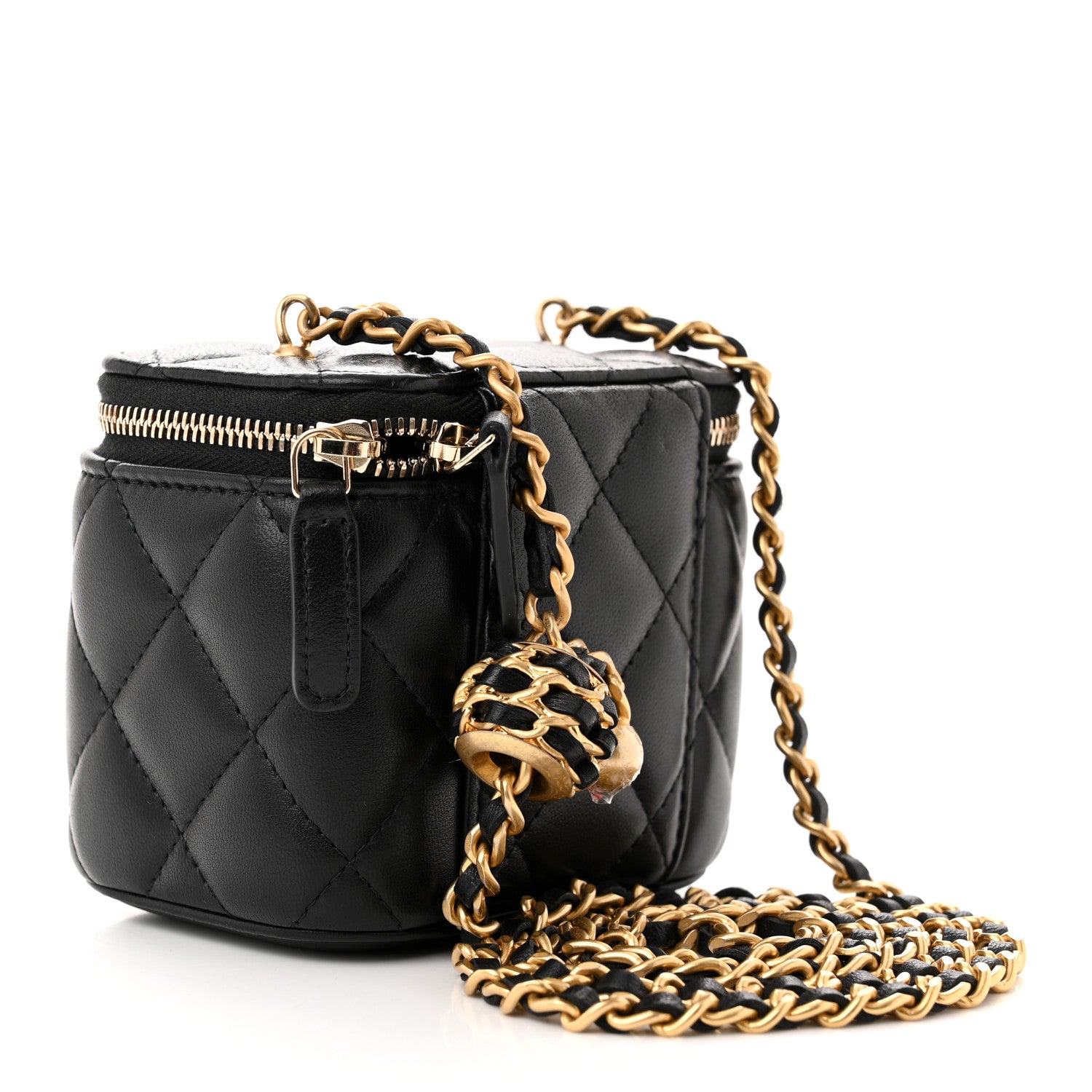 Chanel Lambskin Quilted Mini Pearl Crush Vanity Case With Chain Black 2 of 11