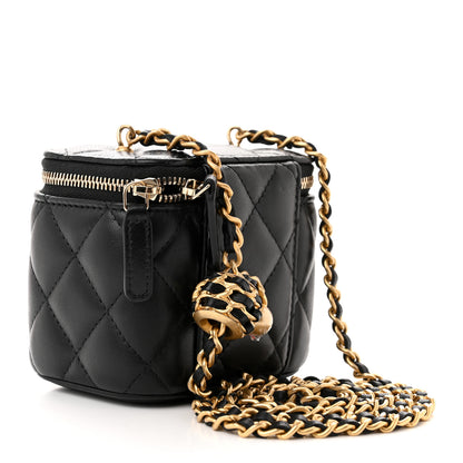 Chanel Lambskin Quilted Mini Pearl Crush Vanity Case With Chain Black 2 of 11