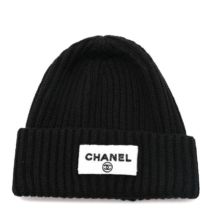 Chanel Cashmere Beaded Sequin Logo Beanie Hat Black 1 of 5