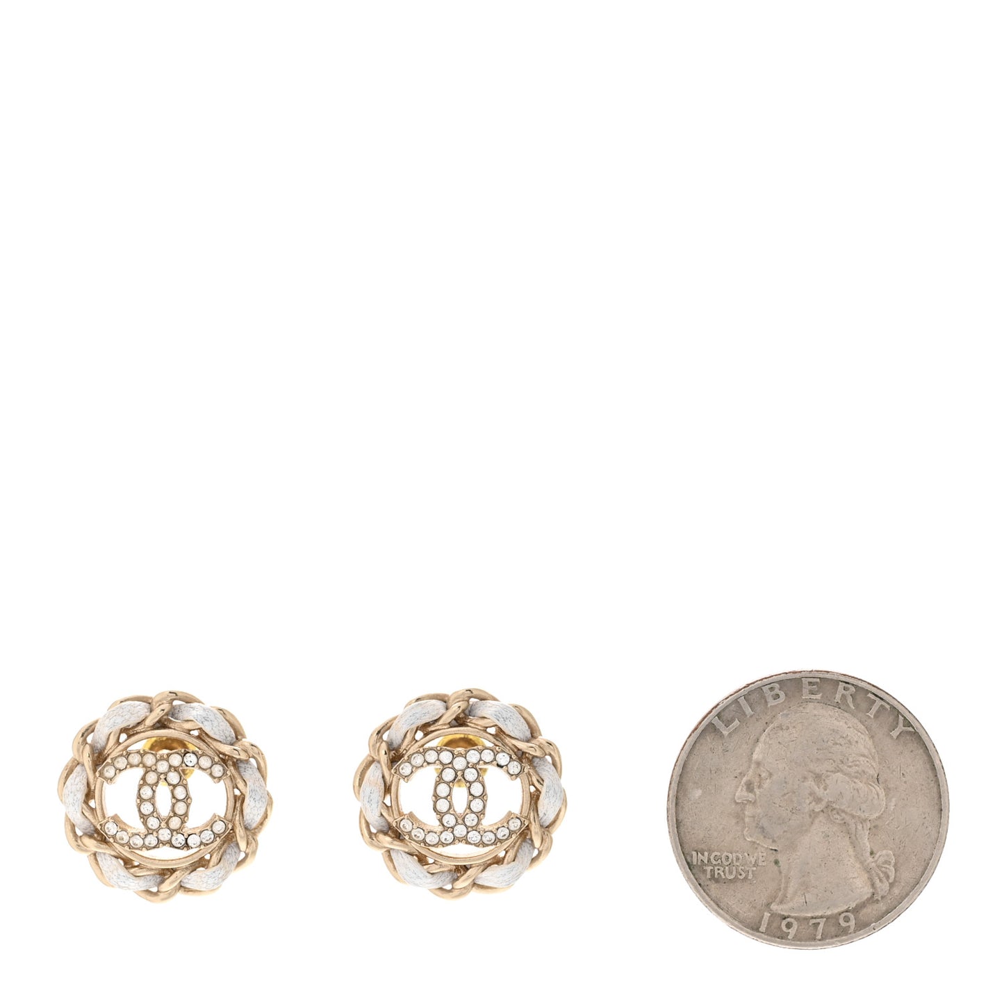 Crystal Lambskin Chain Around CC Earrings Light Gold White