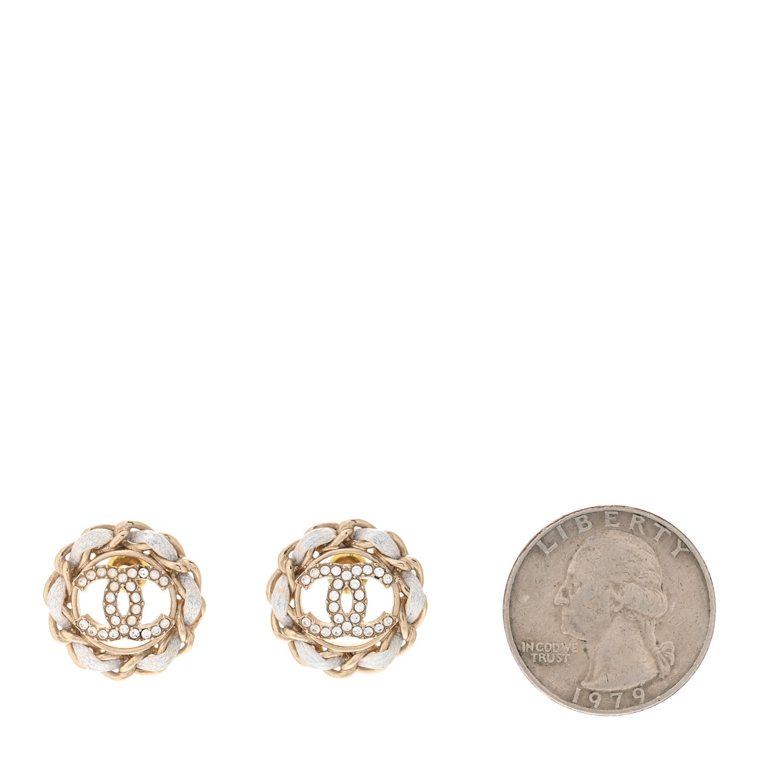 Chanel Crystal Lambskin Chain Around CC Earrings Light Gold White 2 of 6