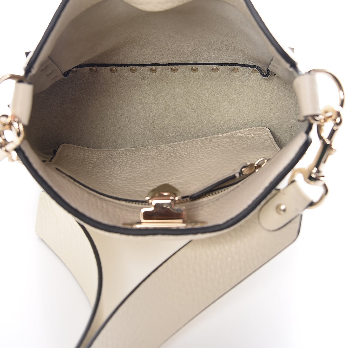 Pebbled Calfskin Mini Rockstud Flip-Lock Messenger Bag Light Ivory