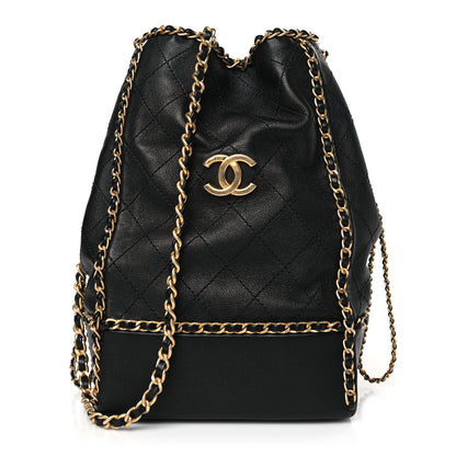 Chanel Calfskin Quilted Chain Bucket Bag Black 1 of 9