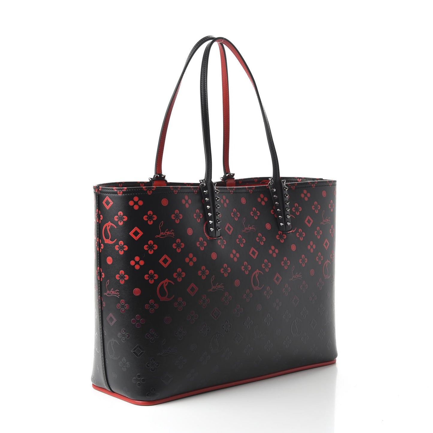 Perforated Calfskin Degrade Loubinthesky East West Cabata Tote Black Red