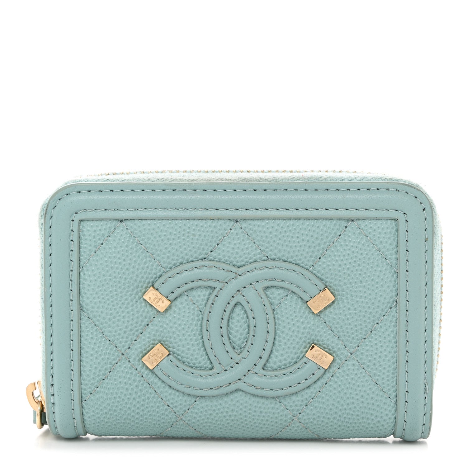 Chanel Caviar Quilted Filigree Coin Purse Light Blue 1 of 14