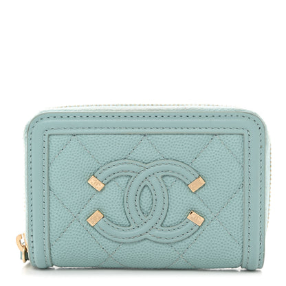 Chanel Caviar Quilted Filigree Coin Purse Light Blue 1 of 14