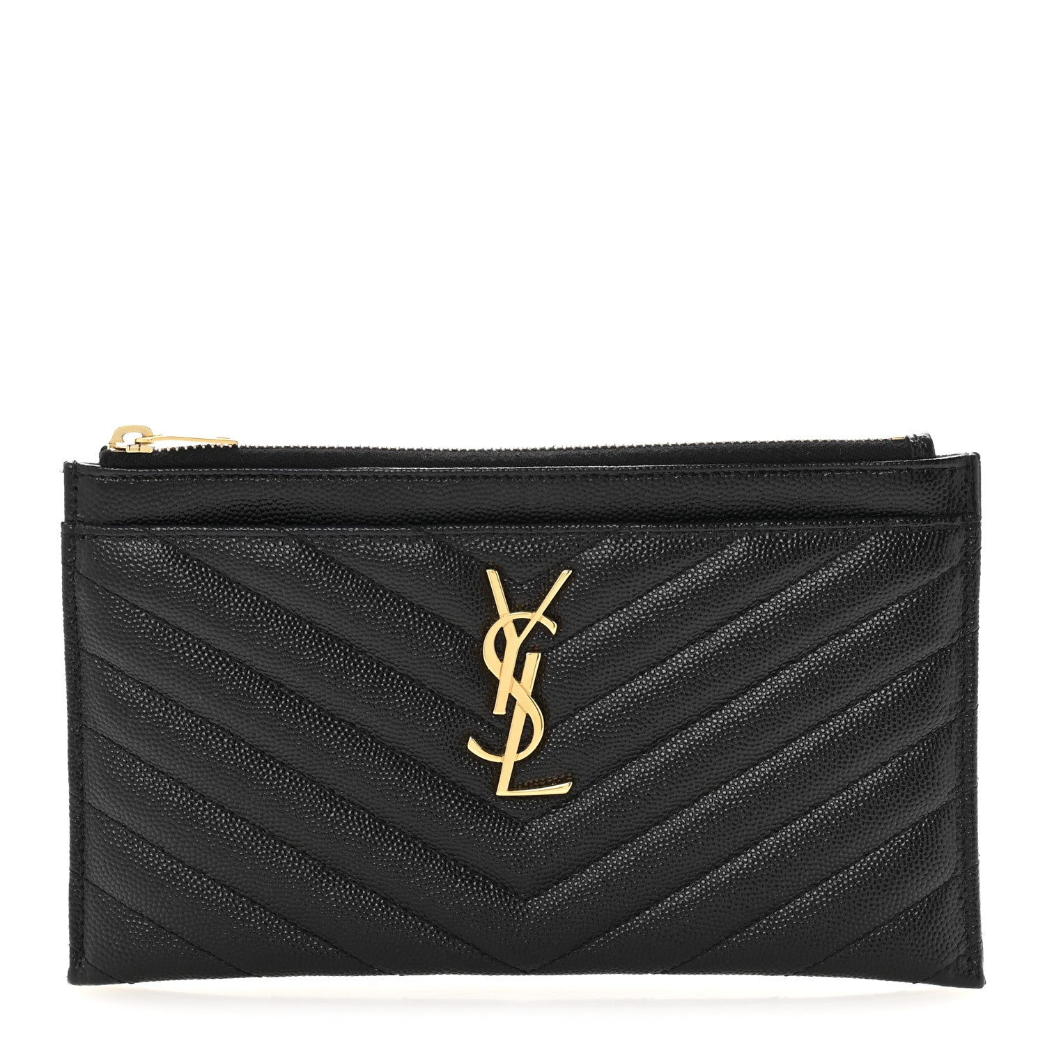 Saint Laurent Grain De Poudre Chevron Monogram Bill Pouch Black 1 of 9