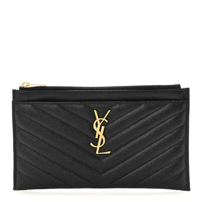 Saint Laurent Grain De Poudre Chevron Monogram Bill Pouch Black 1 of 9