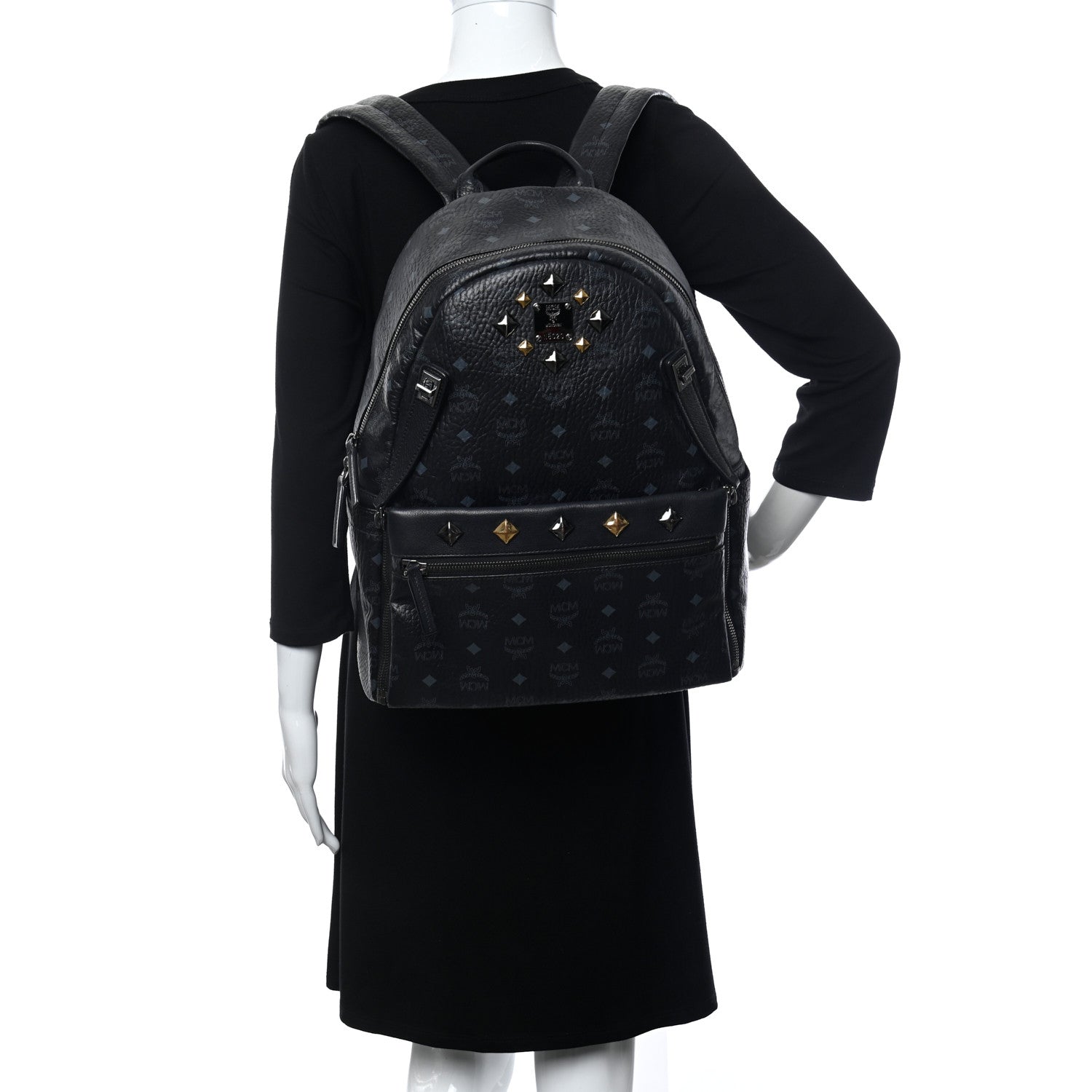 MCM Visetos Medium Studded Dual Stark Backpack Black 3 of 9