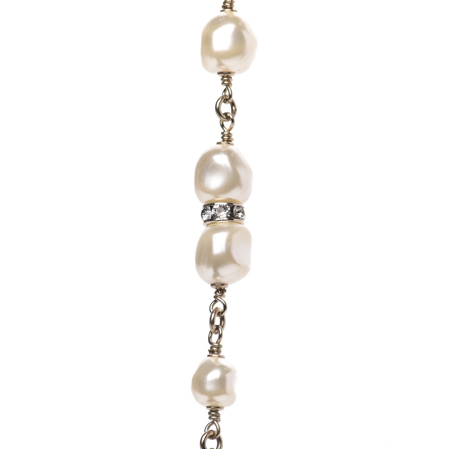 Pearl Beaded Crystal CC Long Necklace Gold Multi