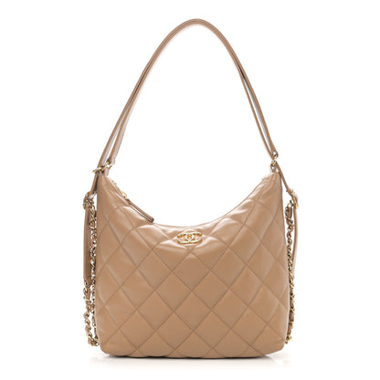 Chanel Lambskin Quilted Maxi Hobo Beige 1 of 11