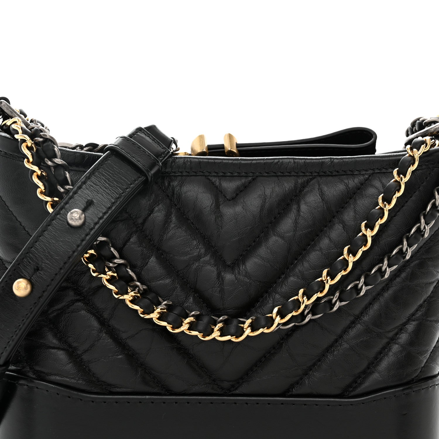 Chanel Aged Calfskin Chevron Quilted Small Gabrielle Hobo Black 8 of 10