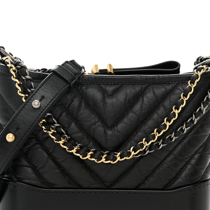 Chanel Aged Calfskin Chevron Quilted Small Gabrielle Hobo Black 8 of 10
