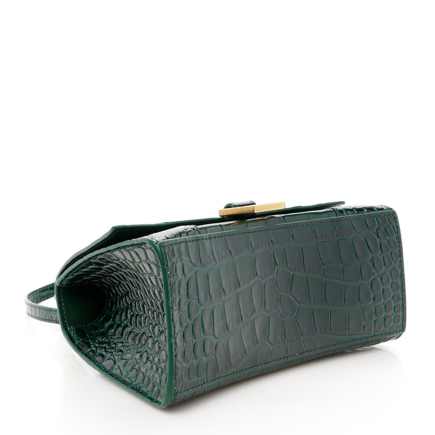 Shiny Calfskin Crocodile Embossed Small Hourglass Top Handle Bag Forest Green