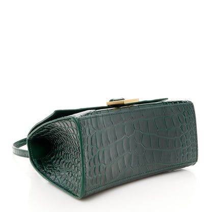 Balenciaga Shiny Calfskin Crocodile Embossed Small Hourglass Top Handle Bag Forest Green 4 of 11