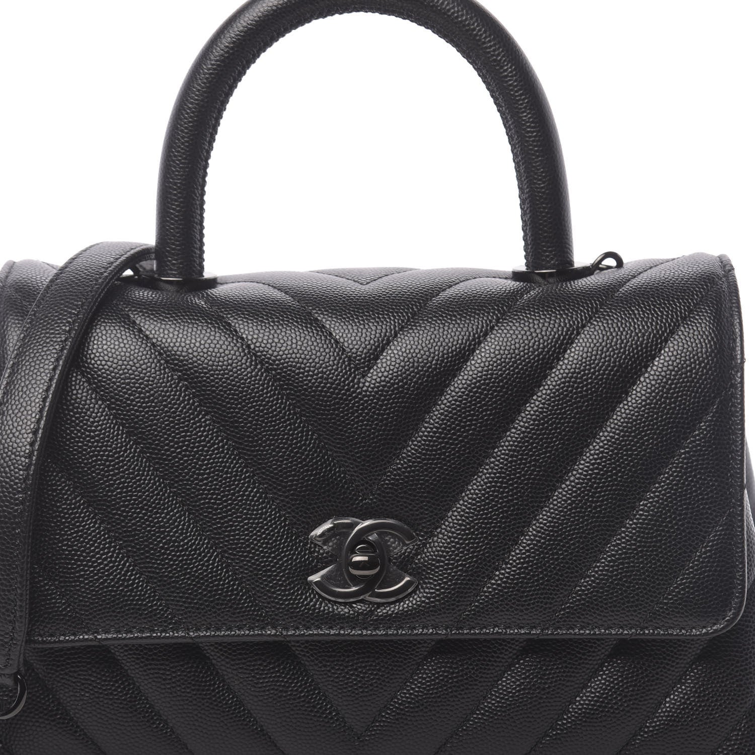 Chanel Caviar Chevron Quilted Mini Coco Handle Flap So Black 10 of 10