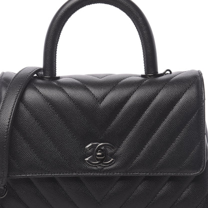 Chanel Caviar Chevron Quilted Mini Coco Handle Flap So Black 10 of 10