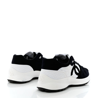 Chanel Suede Perforated Womens CC Sneakers 38.5 Navy White 4 of 10