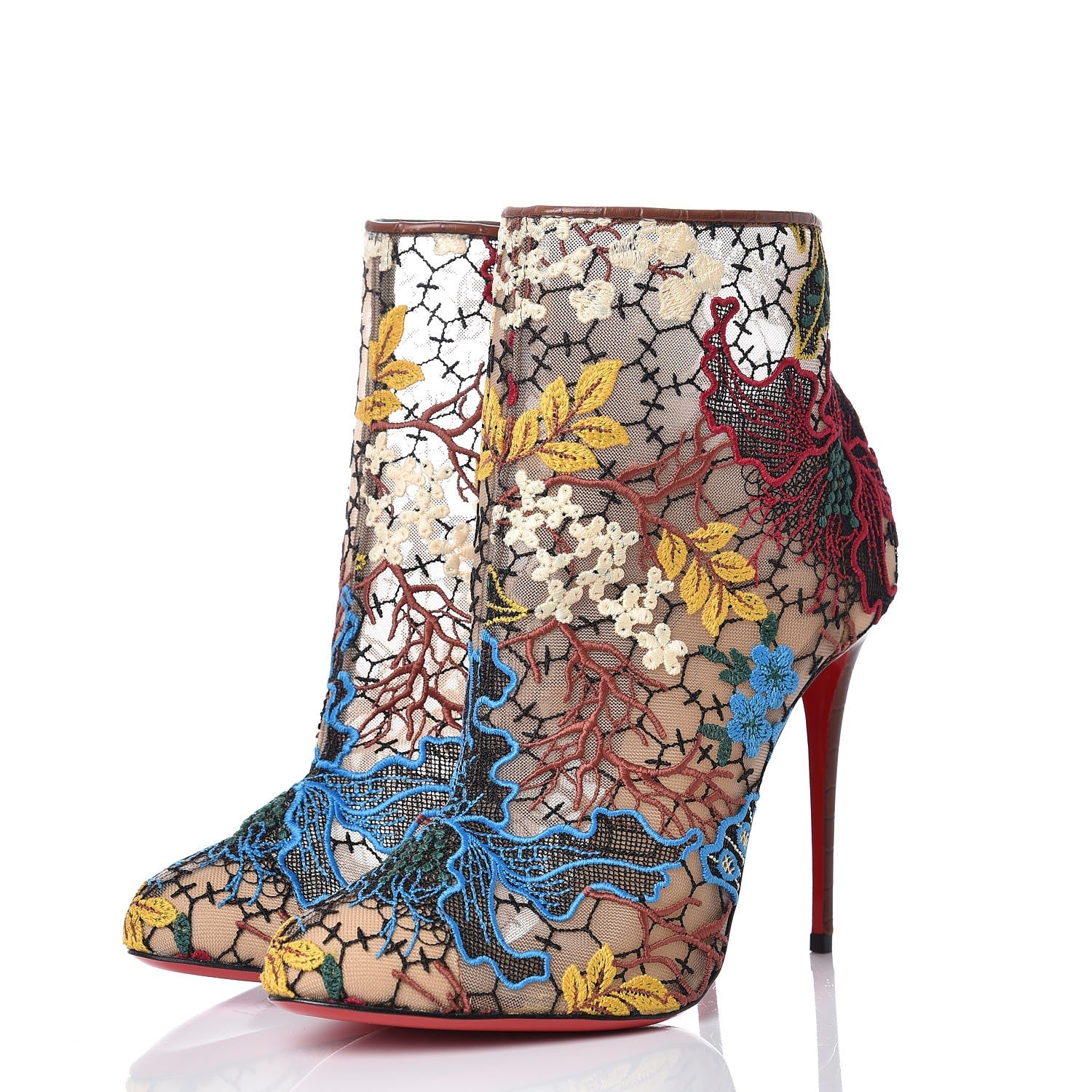 Christian Louboutin Mesh Guipure Wax Lace Calfskin Embossed Miss Tennis 100 Ankle Boots 39.5 Multicolor 3 of 9