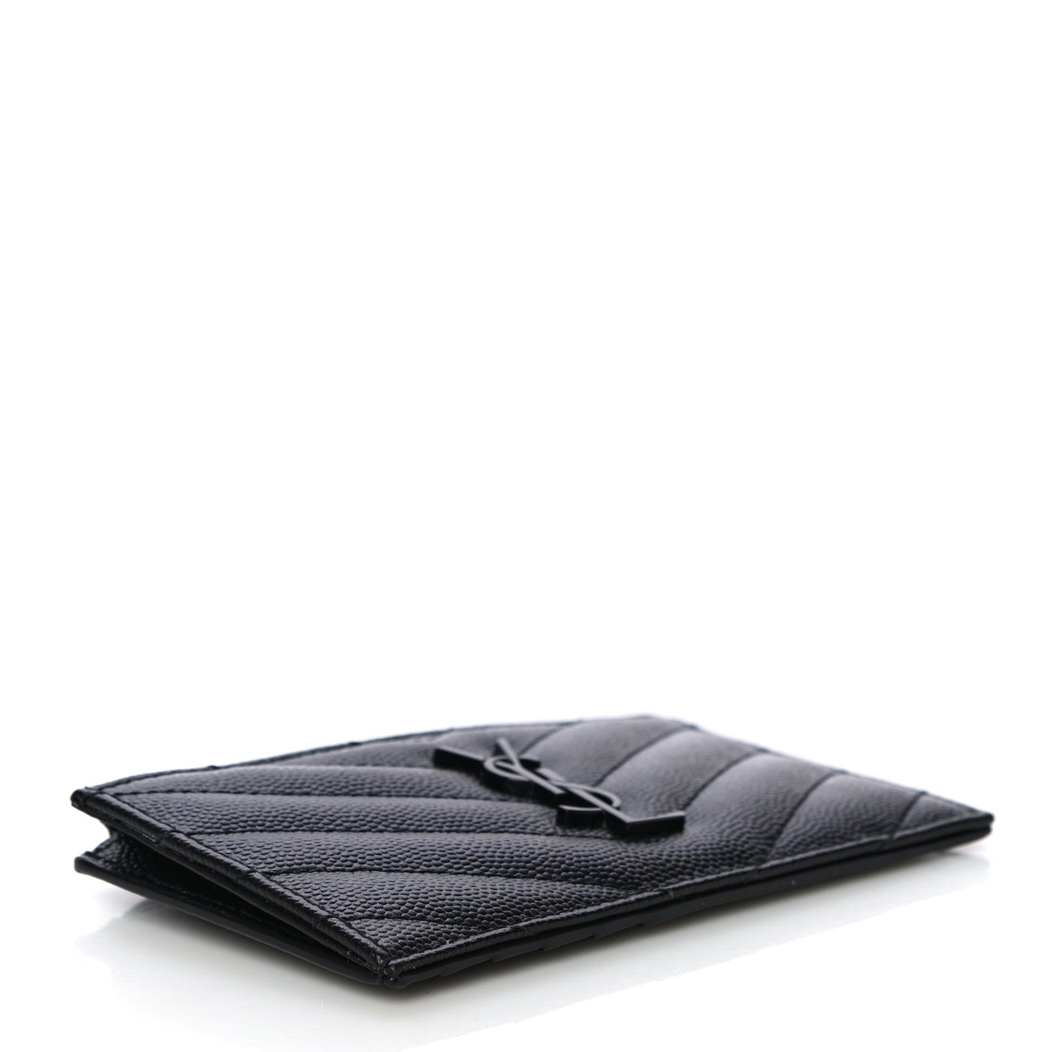 Saint Laurent Grain De Poudre Matelasse Chevron Monogram Fragments Zippered Card Case Black 5 of 13