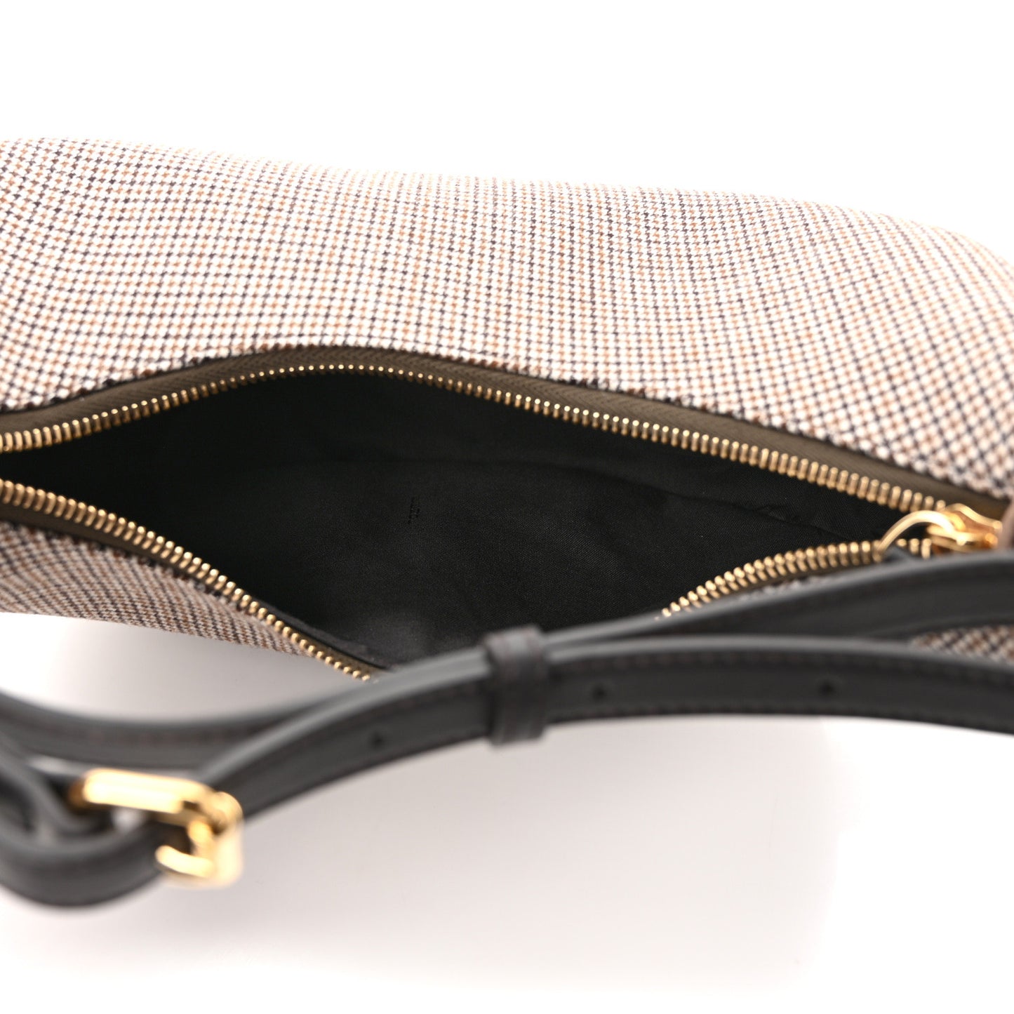 Wool Vitello Grace Small Houndstooth Small Fendigraphy Hobo Bag Beige Ebano