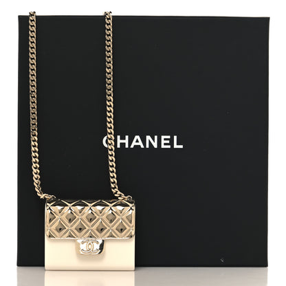 Chanel Metal Resin Flap Bag Long Necklace Gold White 5 of 5