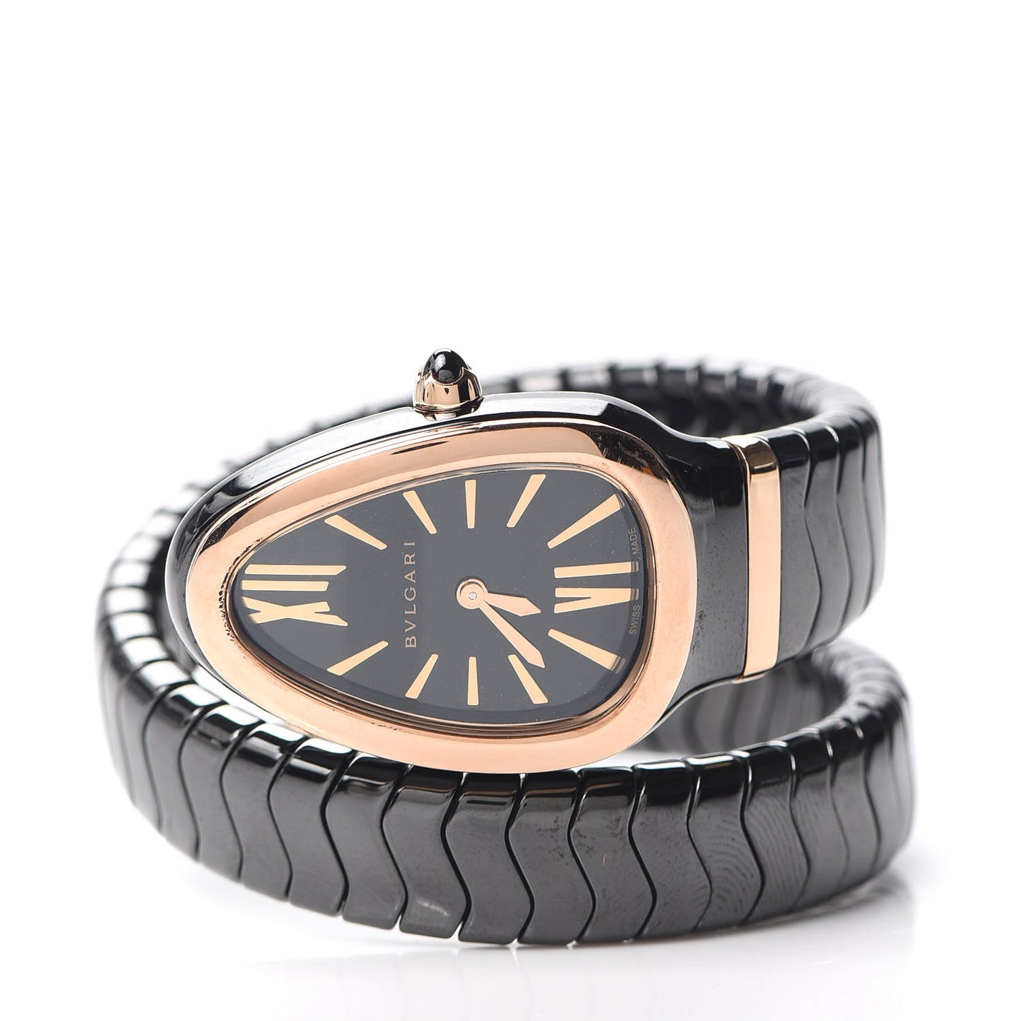 18K Rose Gold Ceramic 35mm Serpenti Tubogas Quartz Watch Black