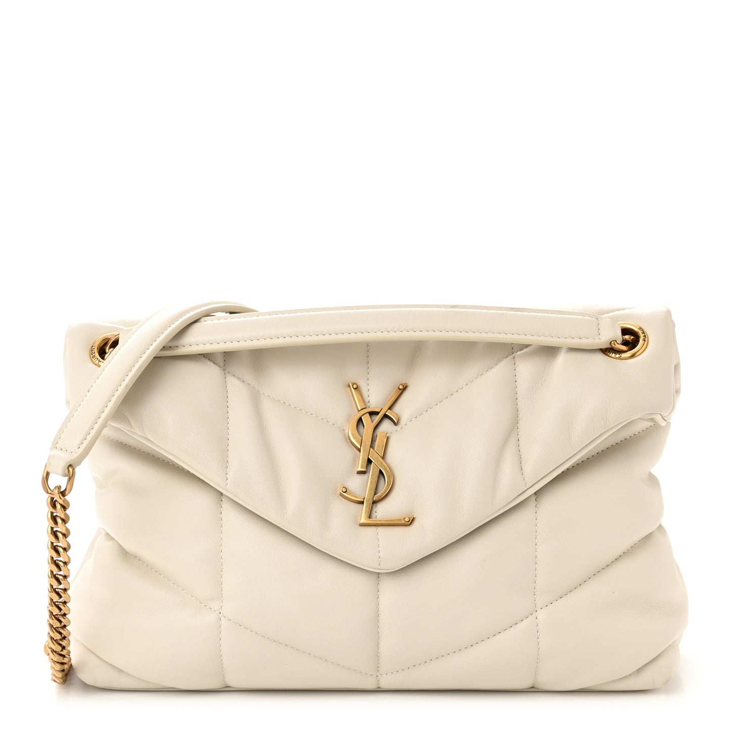 Lambskin Quilted Small Loulou Puffer Monogram Chain Satchel Crema Soft