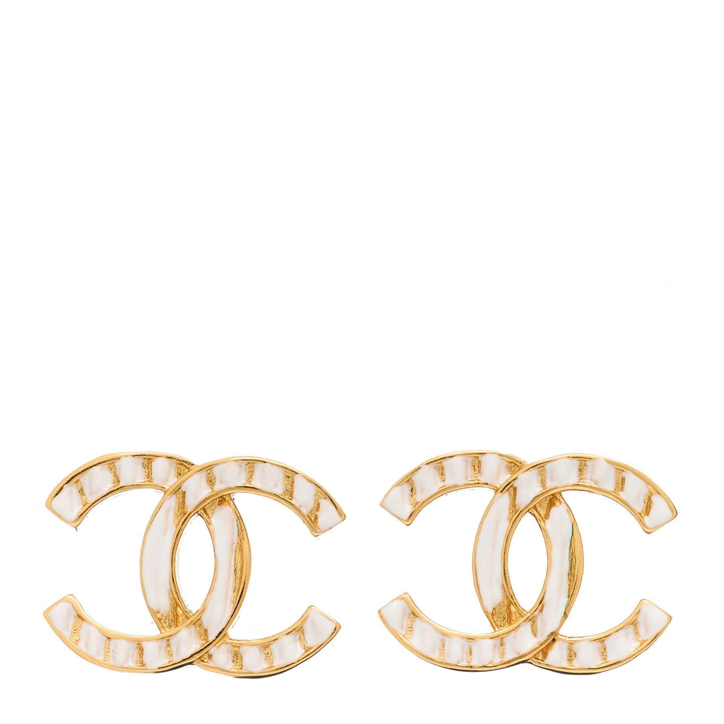 Metal CC Earrings Gold White