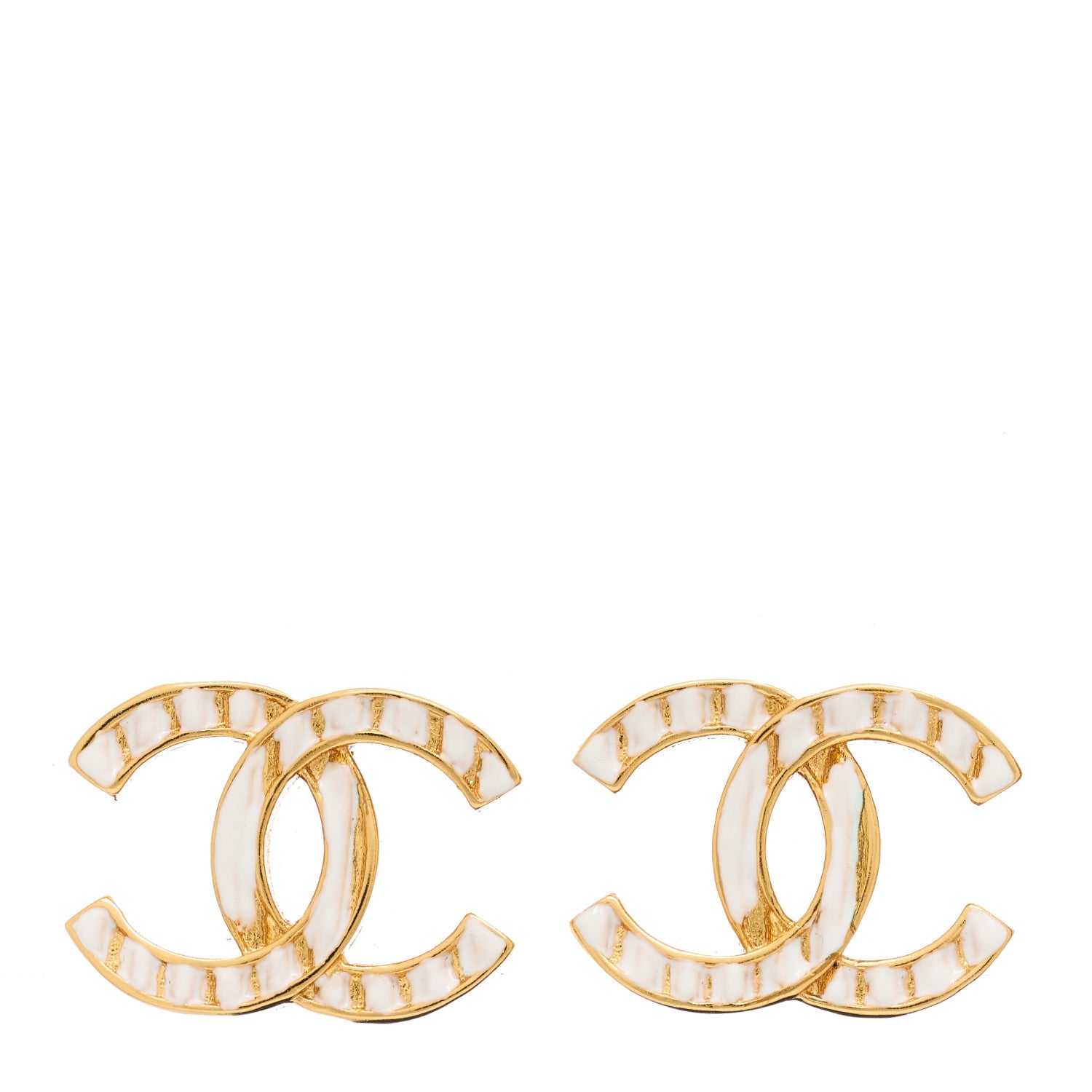 Chanel Metal CC Earrings Gold White 1 of 5