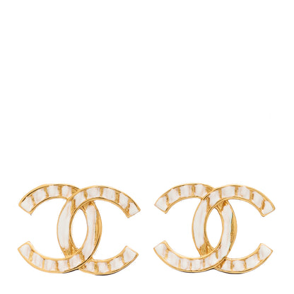 Chanel Metal CC Earrings Gold White 1 of 5