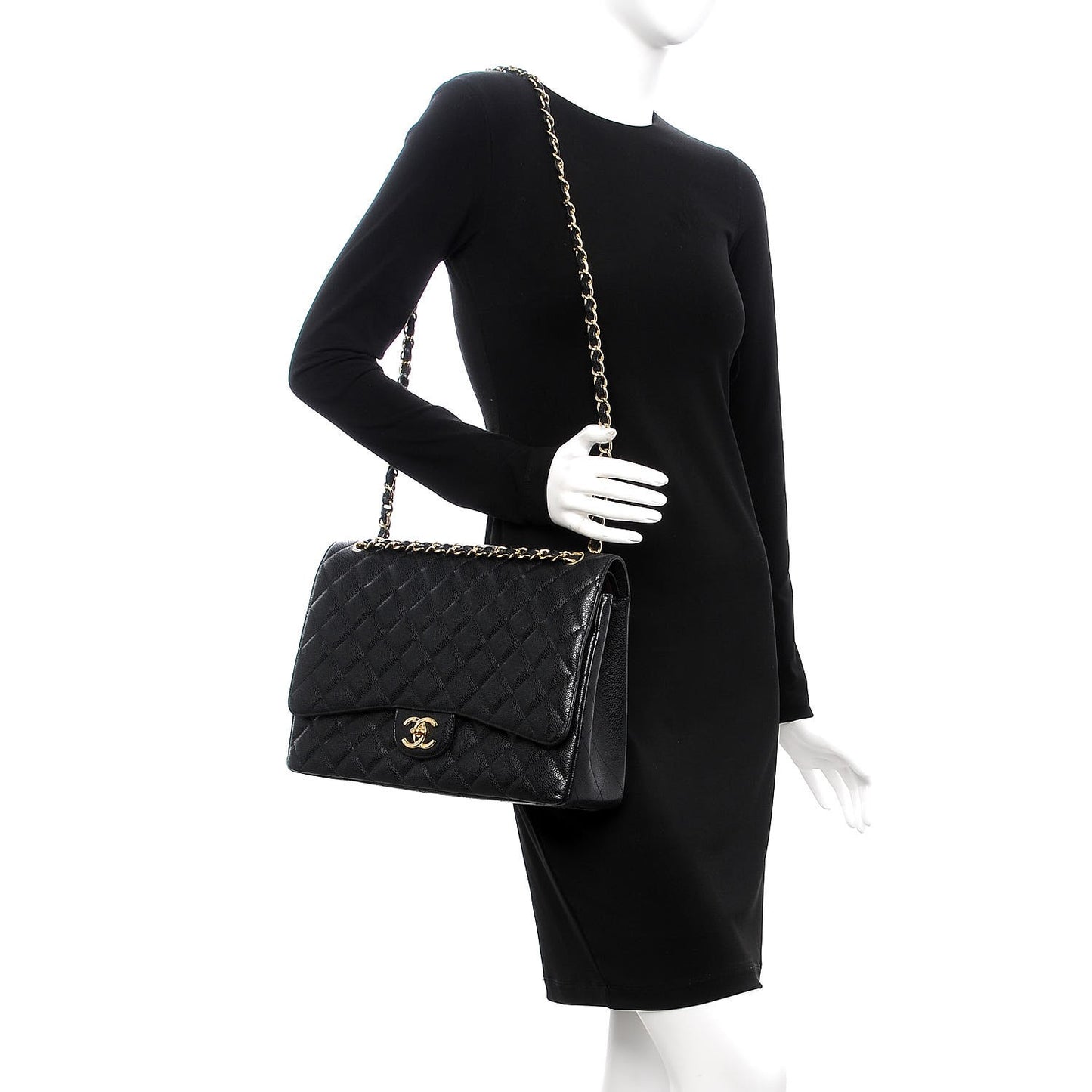 Caviar Quilted Maxi Double Flap Black
