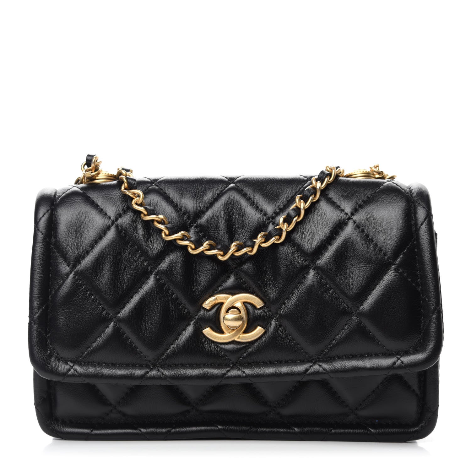 Chanel Shiny Lambskin Flap Clutch With Chain Black 1 of 10