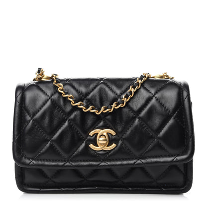 Chanel Shiny Lambskin Flap Clutch With Chain Black 1 of 10