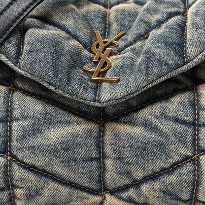 Saint Laurent Denim Quilted Toy Loulou Puffer Monogram Chain Satchel Blue Black 8 of 10