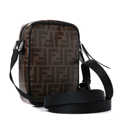 Fendi Glazed Fabric Vitello Century FF 1974 Stamp Patch Small Crossbody Messenger Mogano Panna Black 3 of 11