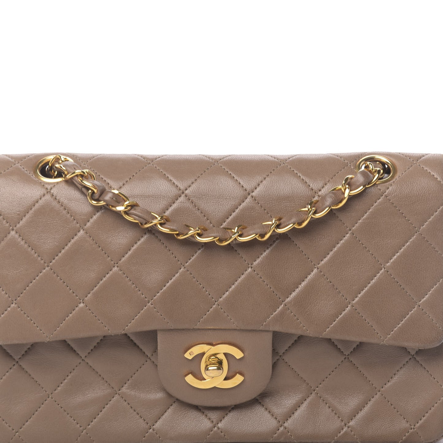 Lambskin Quilted Small Double Flap Beige