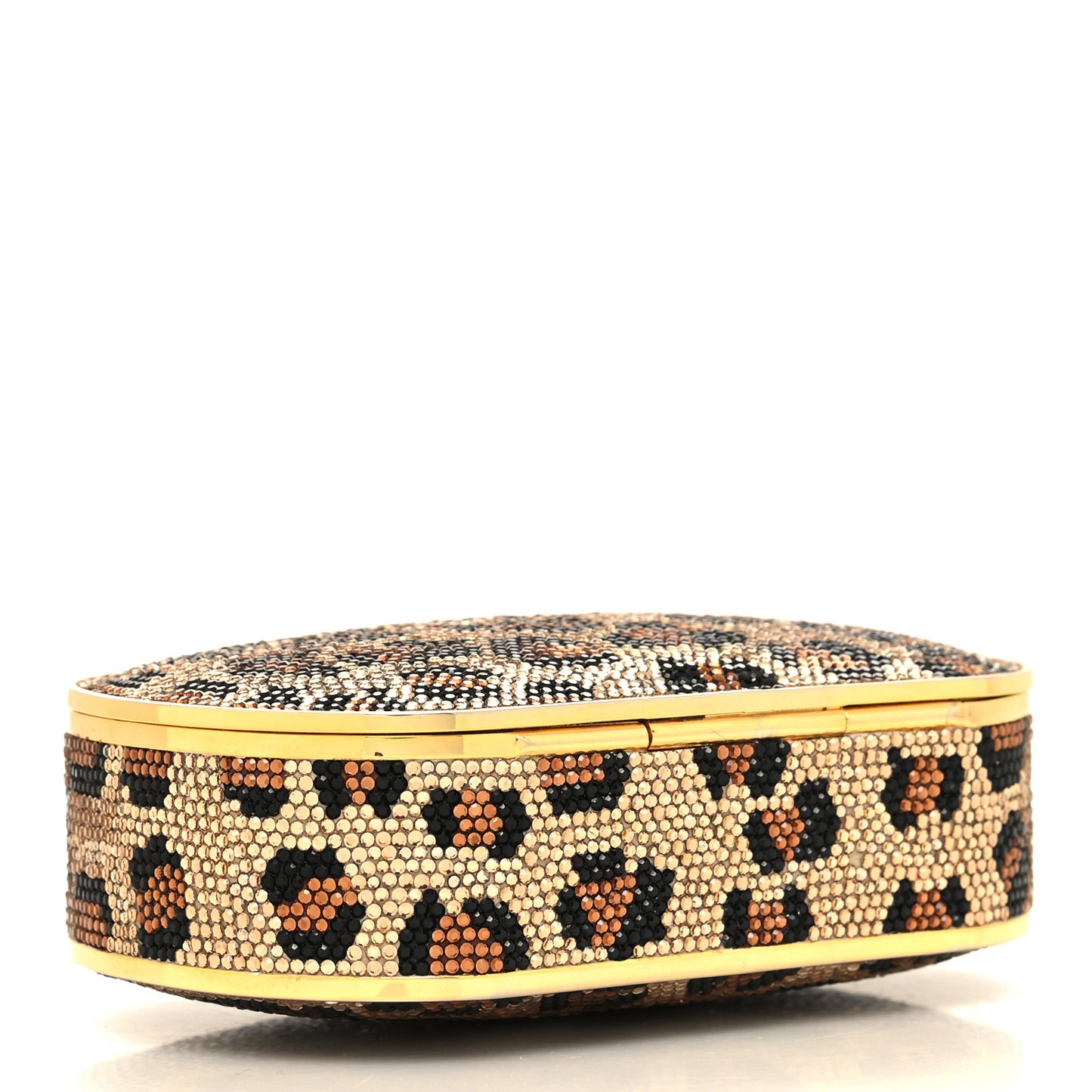 Crystal Minaudiere Leopard Clutch Black Brown