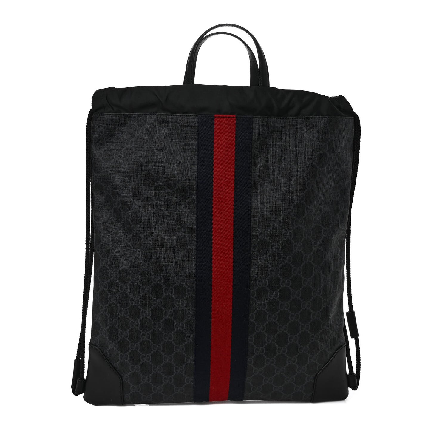 Soft GG Supreme Monogram Appia Calfskin Web Drawstring Backpack Black