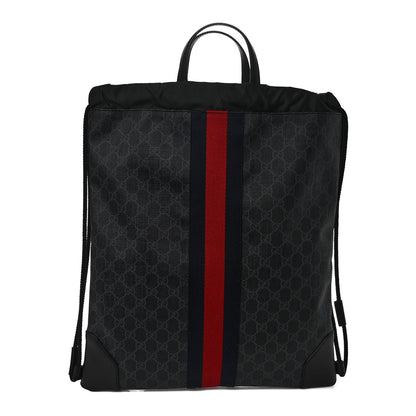 Gucci Soft GG Supreme Monogram Appia Calfskin Web Drawstring Backpack Black 1 of 9