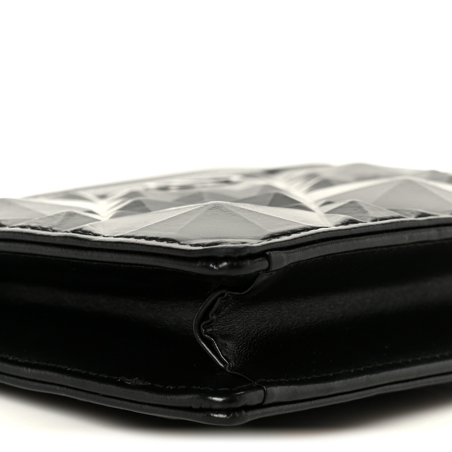 Christian Dior Calfskin Macrocannage Diamond Caro Zipped Pouch With Chain Black 9 of 11